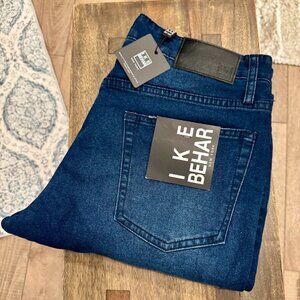 (NWTs) Ike Behar Men’s Blue Denim Jeans (Dark Stonewash, Slim Straight, 32Wx30L)
